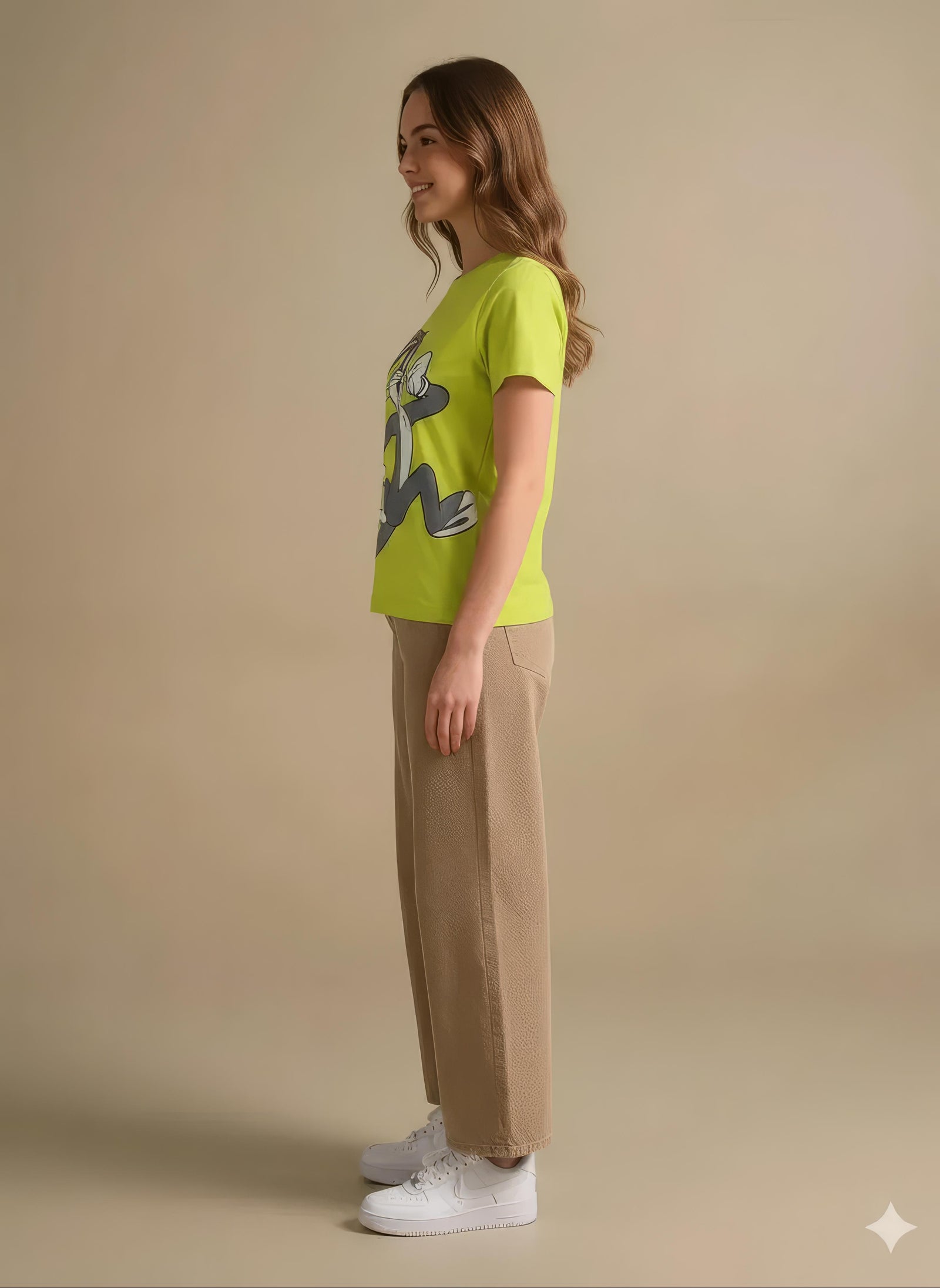 Women Lime Green Printed Round Neck T-Shirt