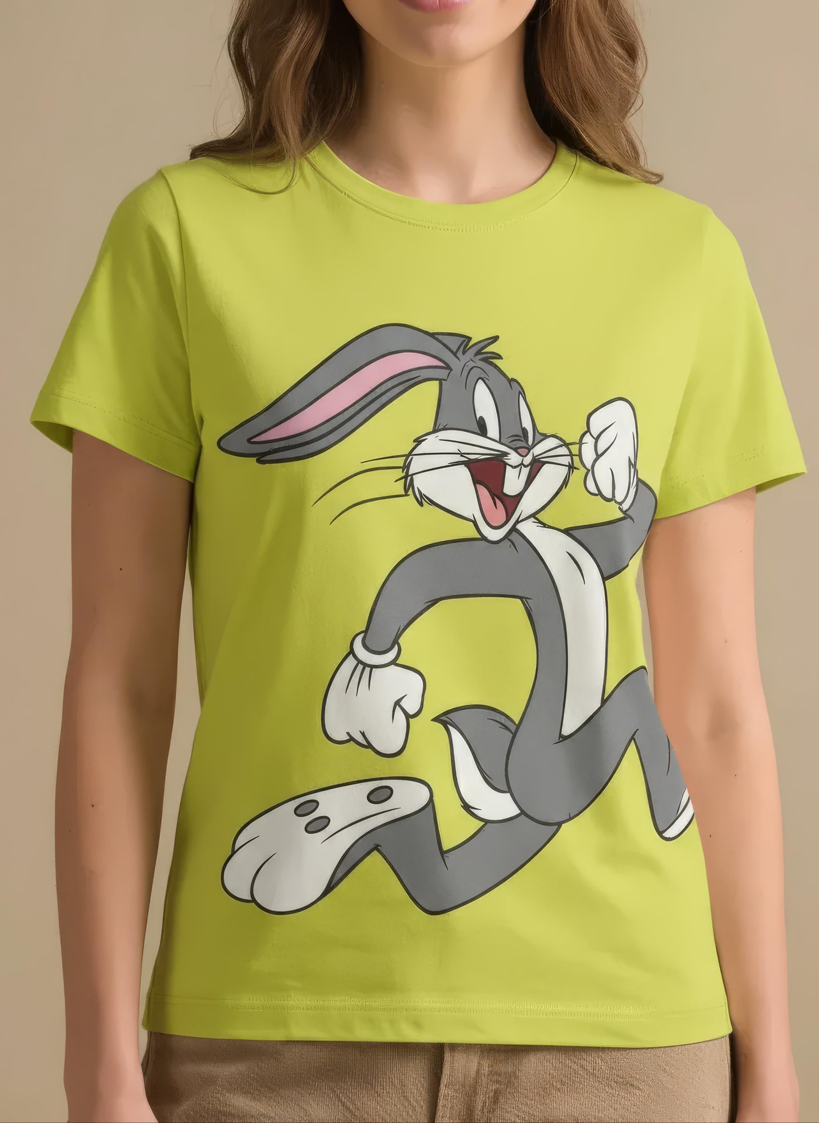 Women Lime Green Printed Round Neck T-Shirt