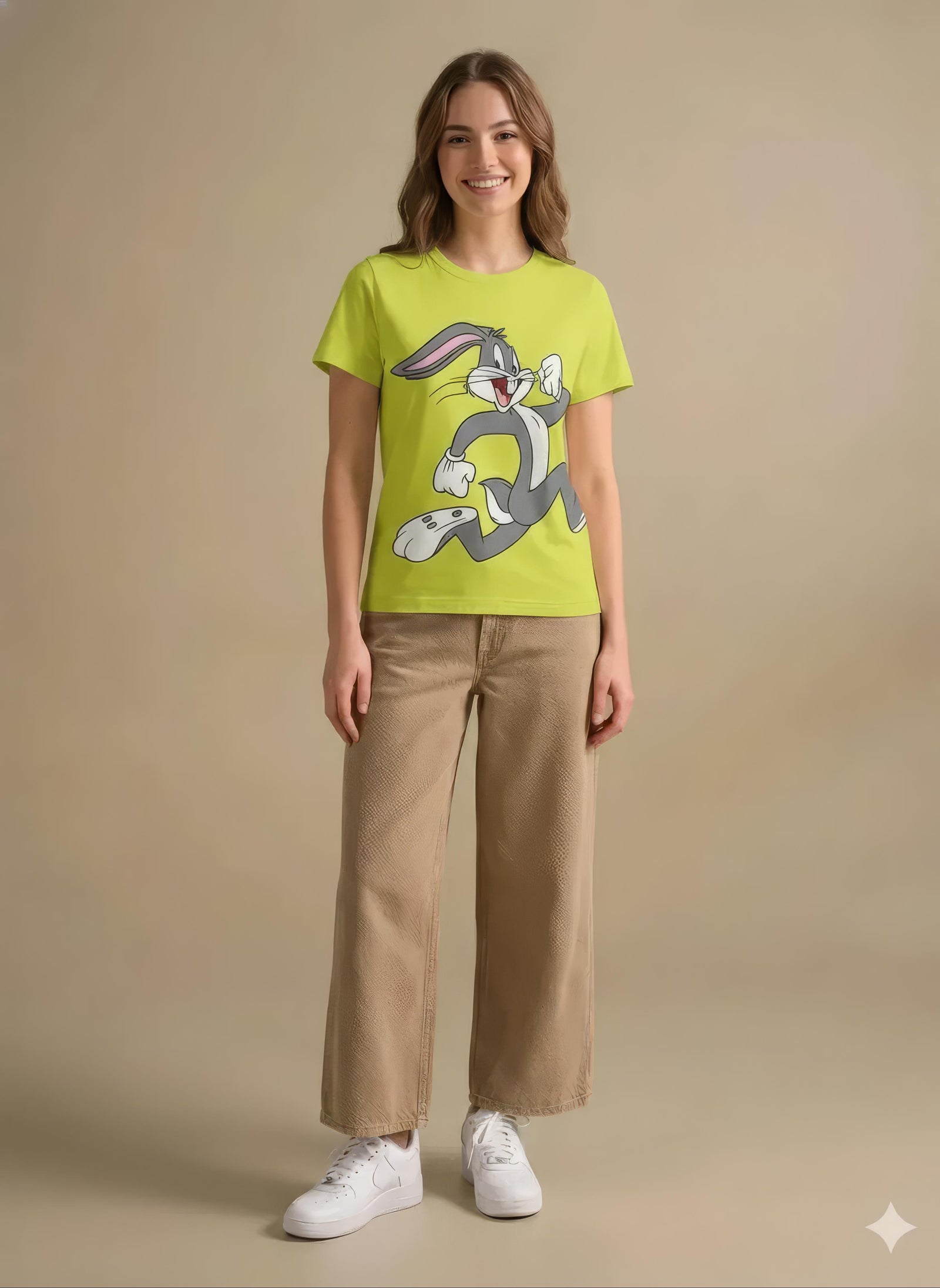 Women Lime Green Printed Round Neck T-Shirt
