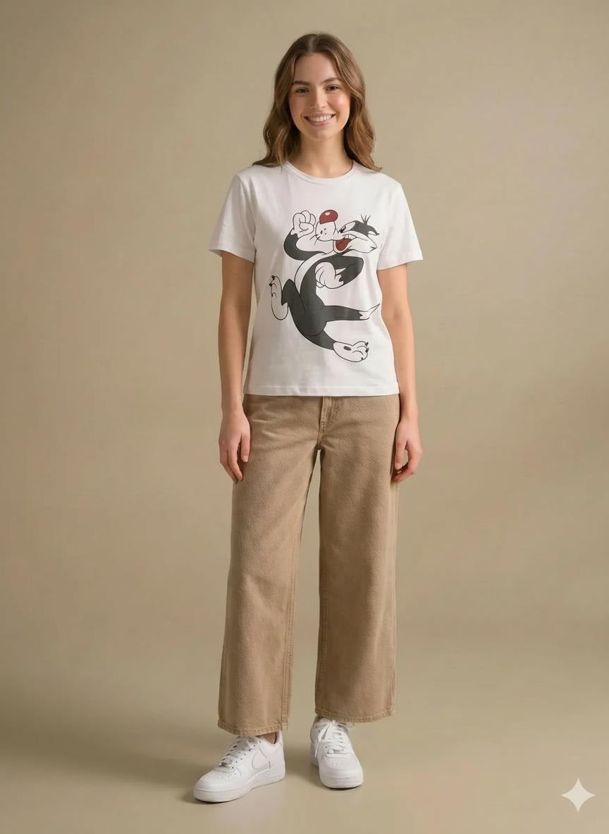 Women White Looney Tunes Printed T-shirt