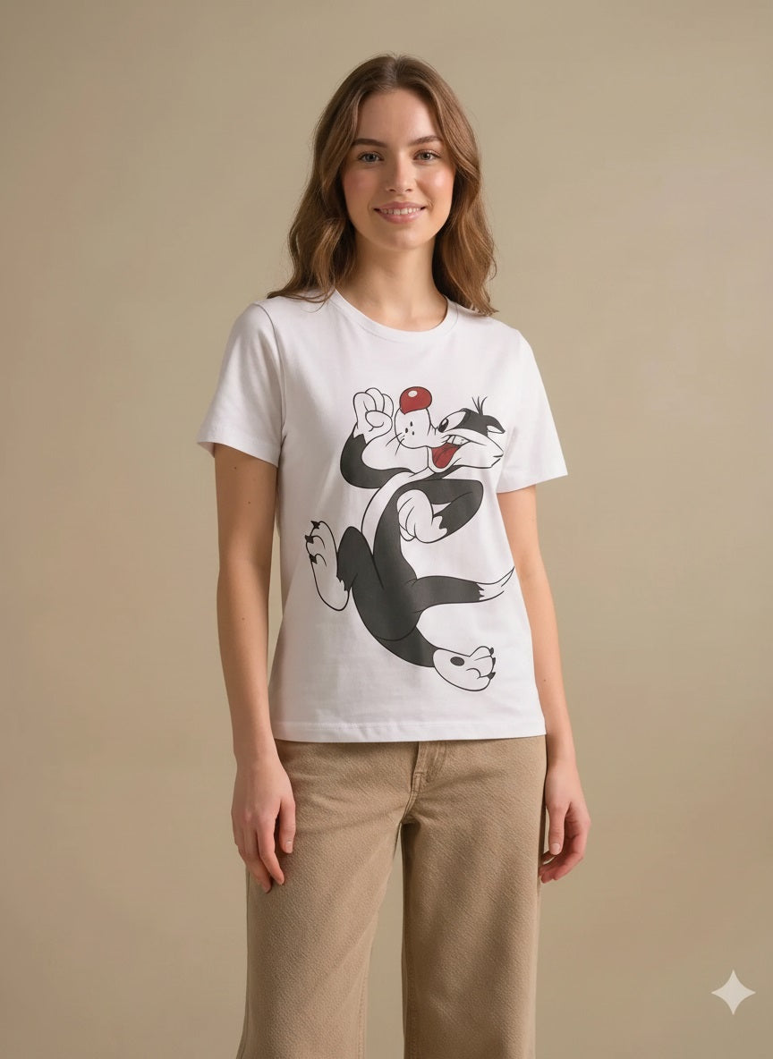 Women White Looney Tunes Printed T-shirt