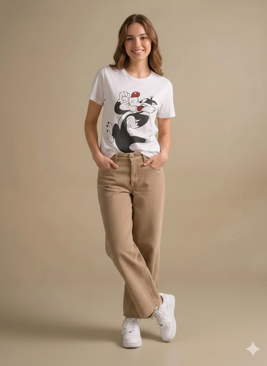 Women White Looney Tunes Printed T-shirt
