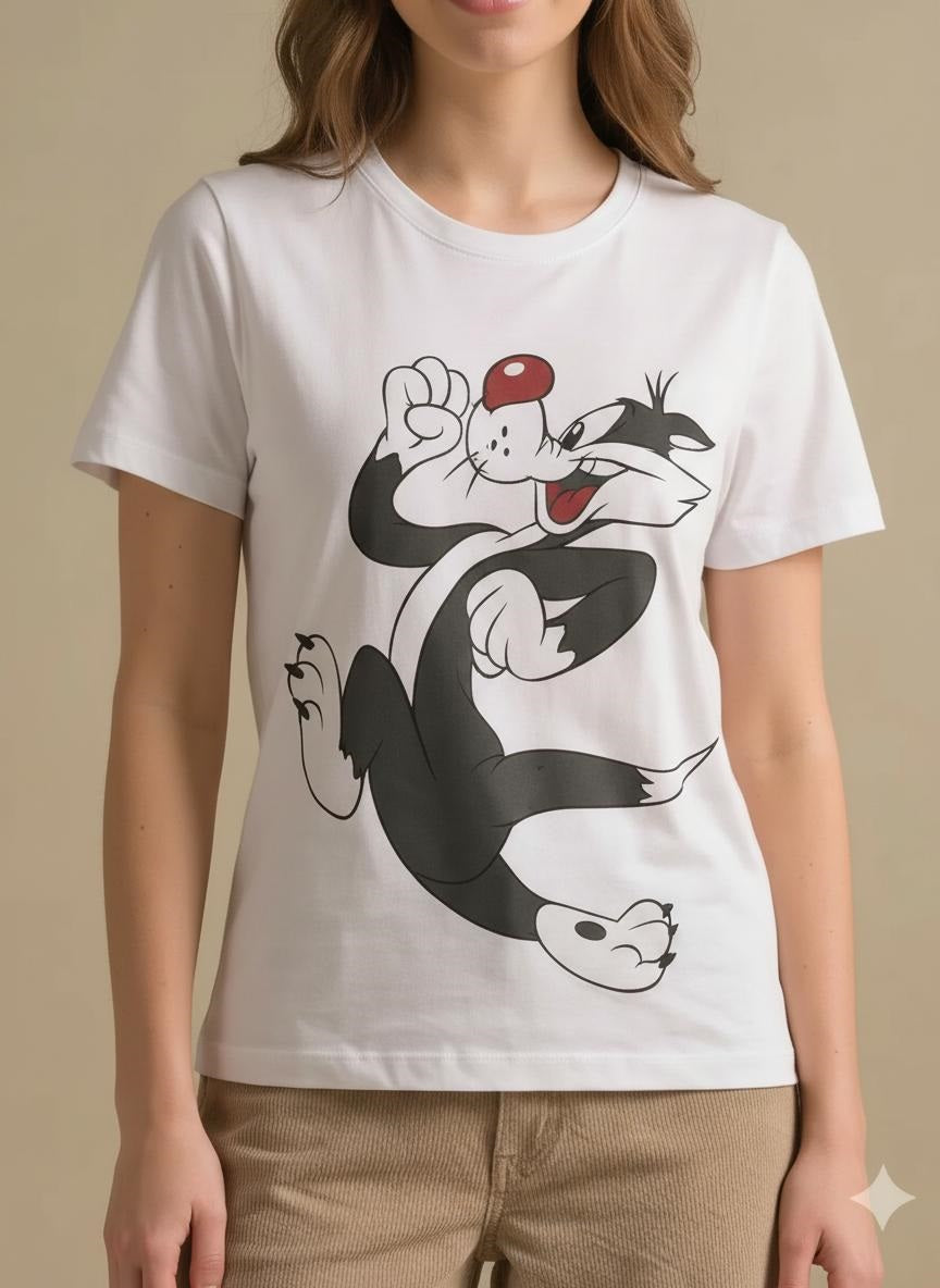 Women White Looney Tunes Printed T-shirt