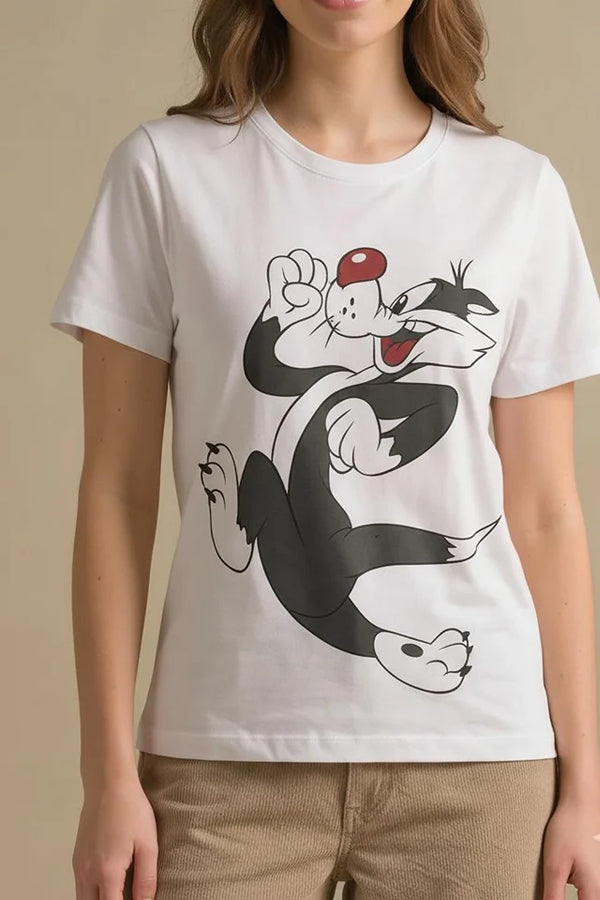 Women White Looney Tunes Printed T-shirt