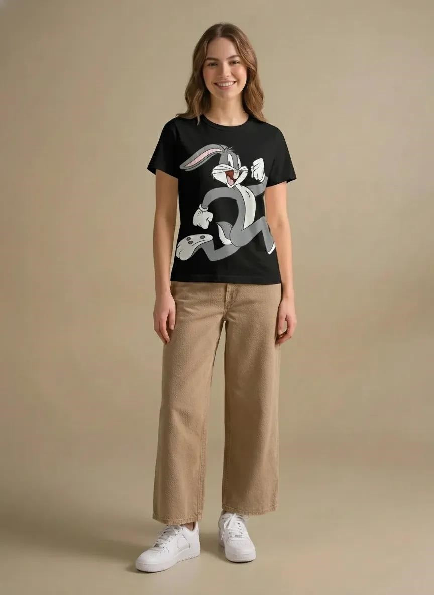 Women Black Looney Tunes Printed T-shirt