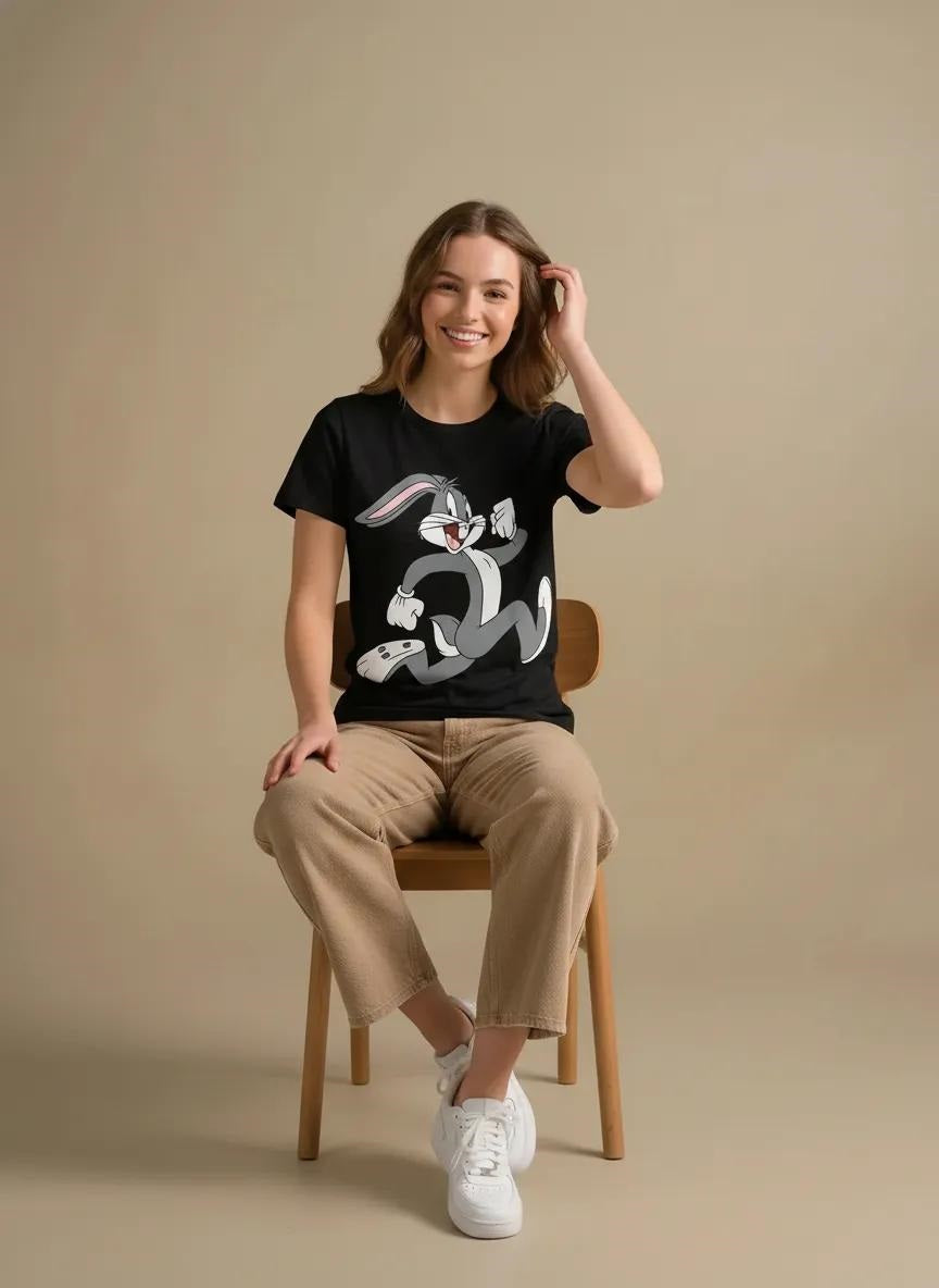 Women Black Looney Tunes Printed T-shirt