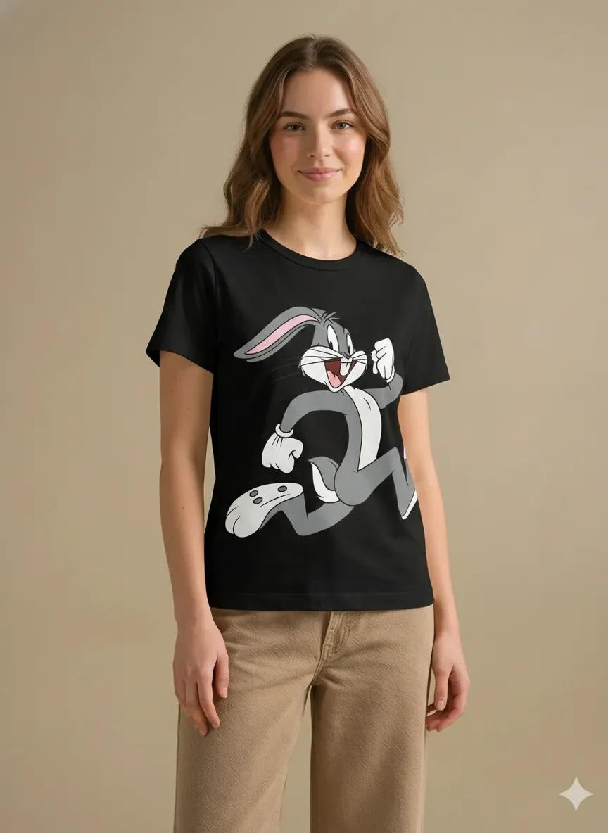 Women Black Looney Tunes Printed T-shirt
