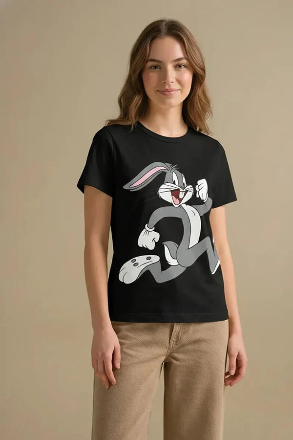 Women Black Looney Tunes Printed T-shirt