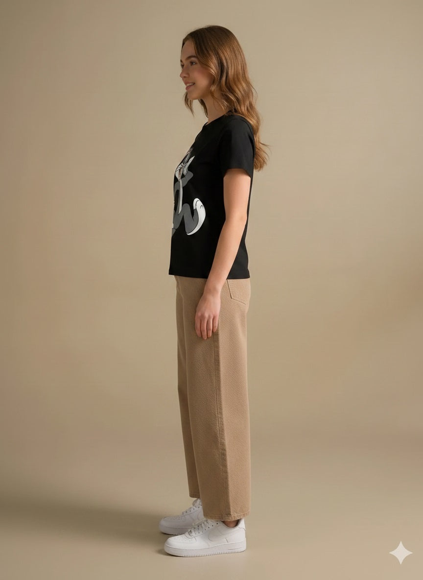 Women Black Looney Tunes Printed T-shirt