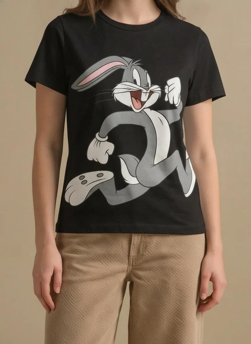 Women Black Looney Tunes Printed T-shirt