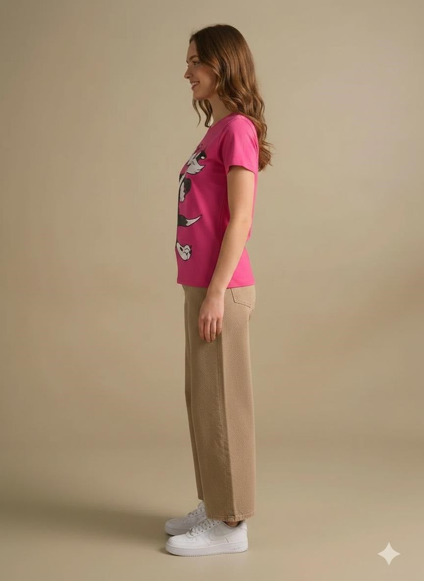 Women Hot Pink Looney Tunes Printed T-shirt
