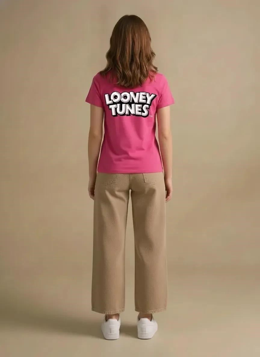 Women Hot Pink Looney Tunes Printed T-shirt