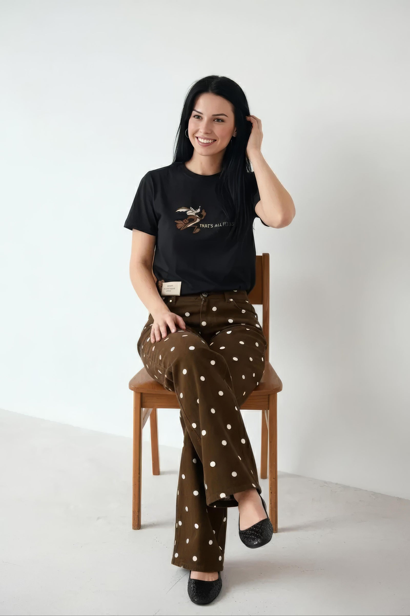 Women Black Printed Round Neck T-Shirt
