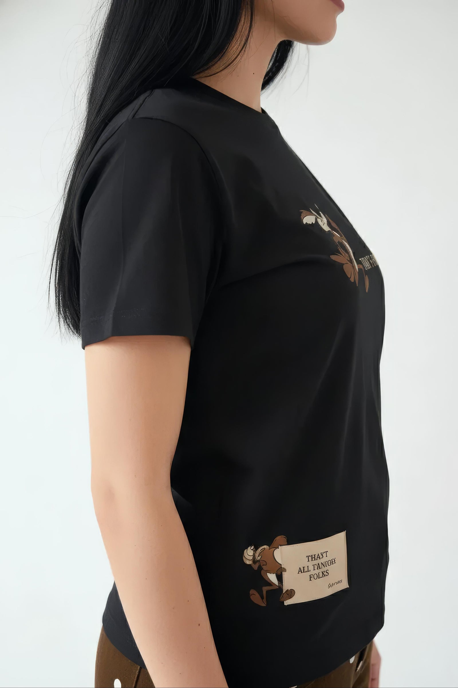 Women Black Printed Round Neck T-Shirt