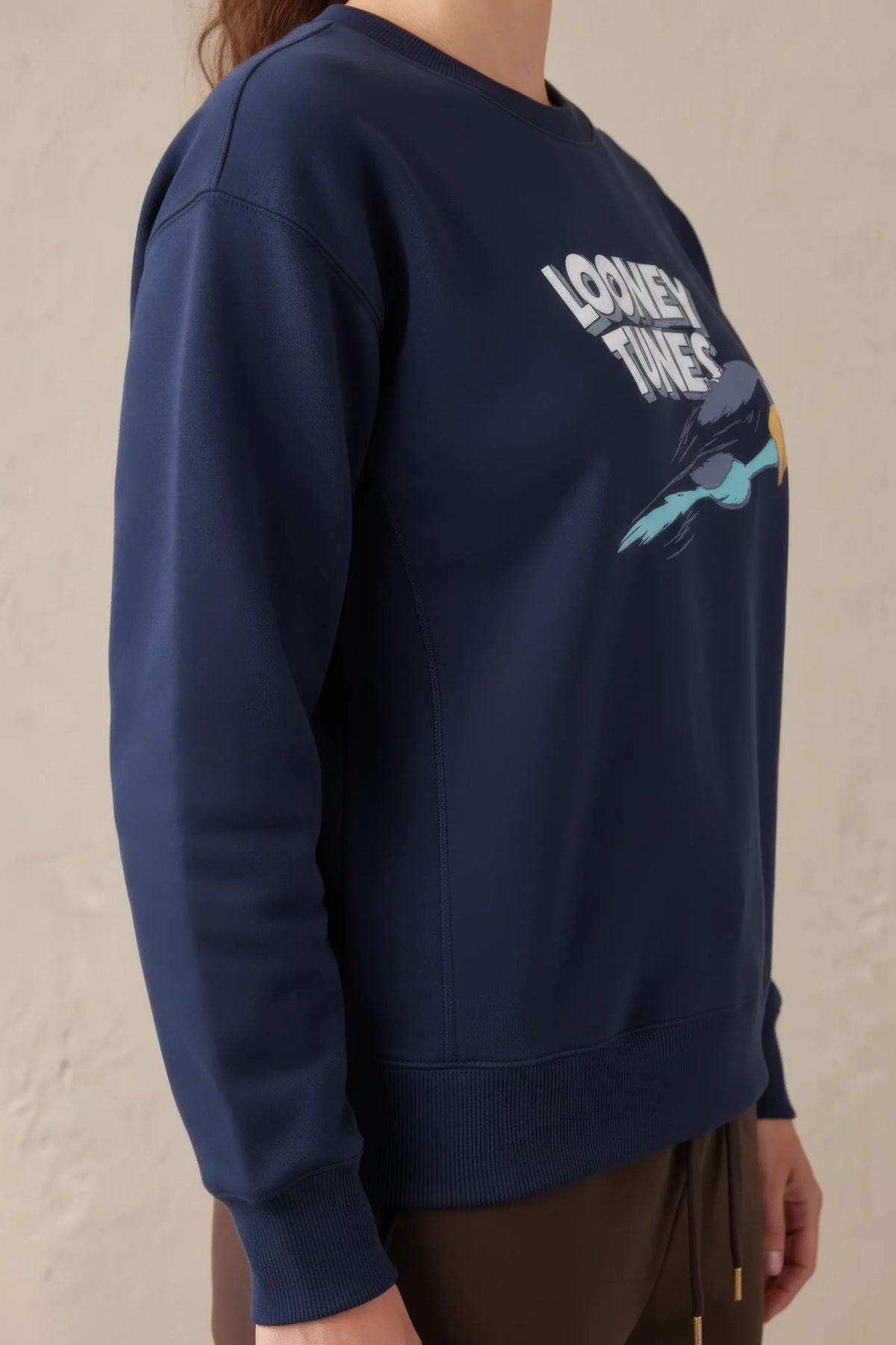 Women’s Navy Knitted Cotton Fleece Looney Tunes Graphic Sweatshirt – Regular Fit