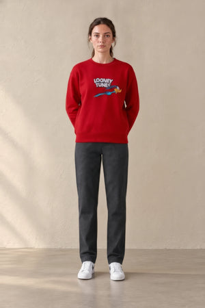Women’s Tomato Brushed Cotton Looney Tunes Road Runner Sweatshirt | Regular Fit Crew Neck Graphic Sweatshirt
