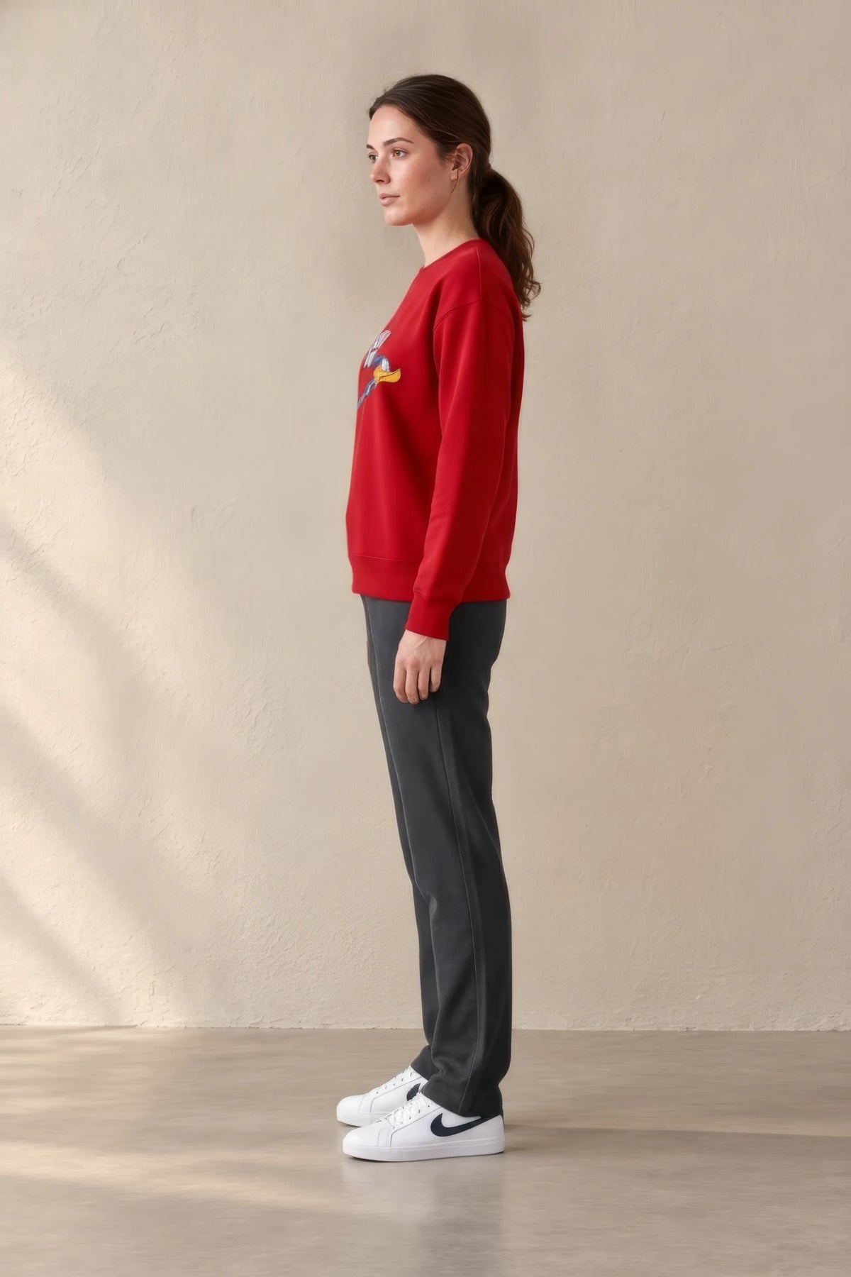 Women’s Tomato Brushed Cotton Looney Tunes Road Runner Sweatshirt | Regular Fit Crew Neck Graphic Sweatshirt