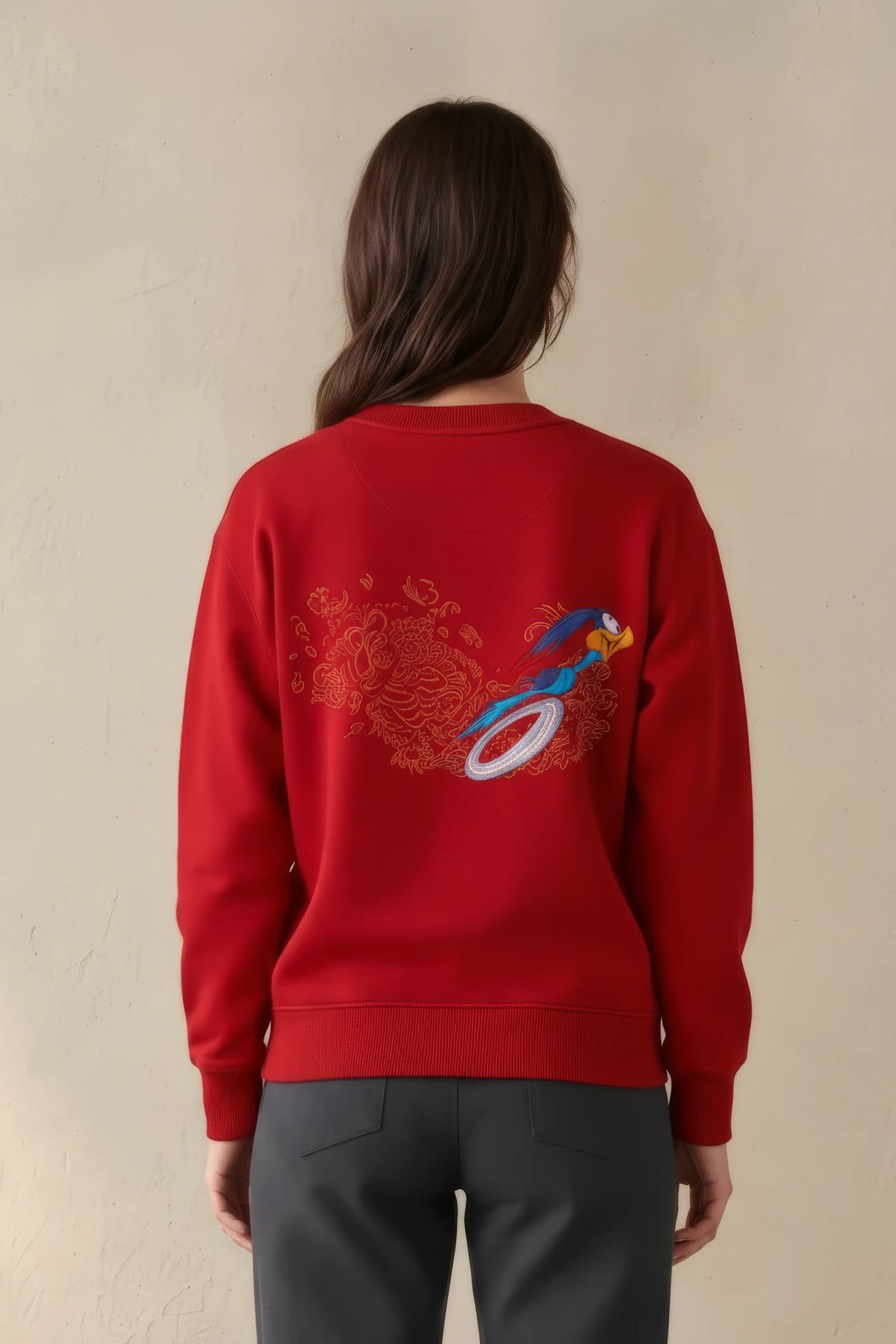 Women’s Tomato Brushed Cotton Looney Tunes Road Runner Sweatshirt | Regular Fit Crew Neck Graphic Sweatshirt