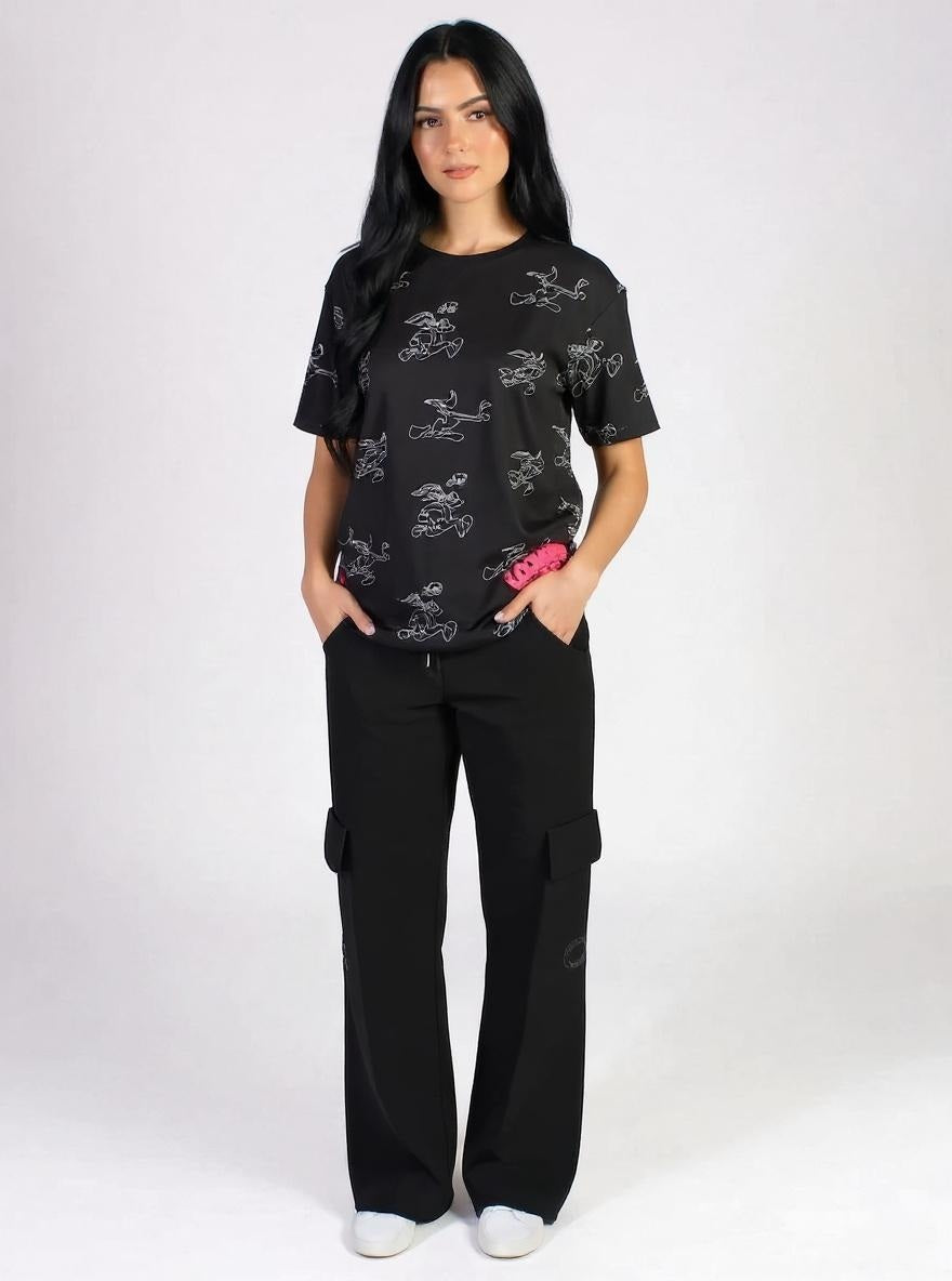 Women Black Looney Tunes Printed T-shirt