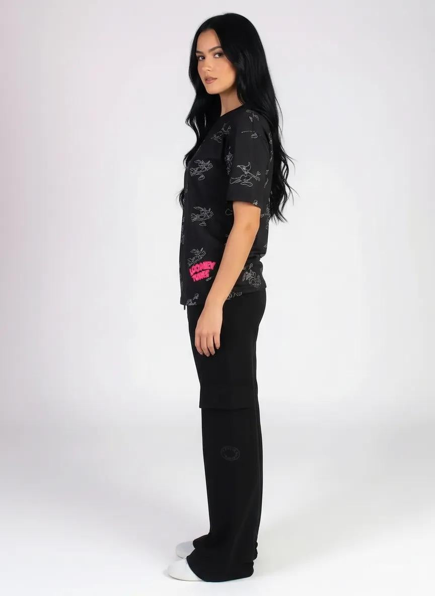 Women Black Looney Tunes Printed T-shirt