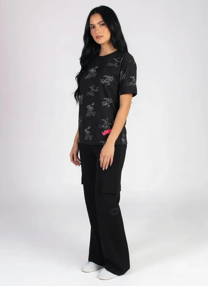 Women Black Looney Tunes Printed T-shirt