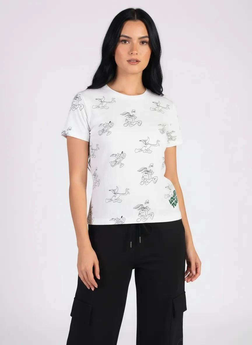 Women White Looney Tunes Printed T-shirt