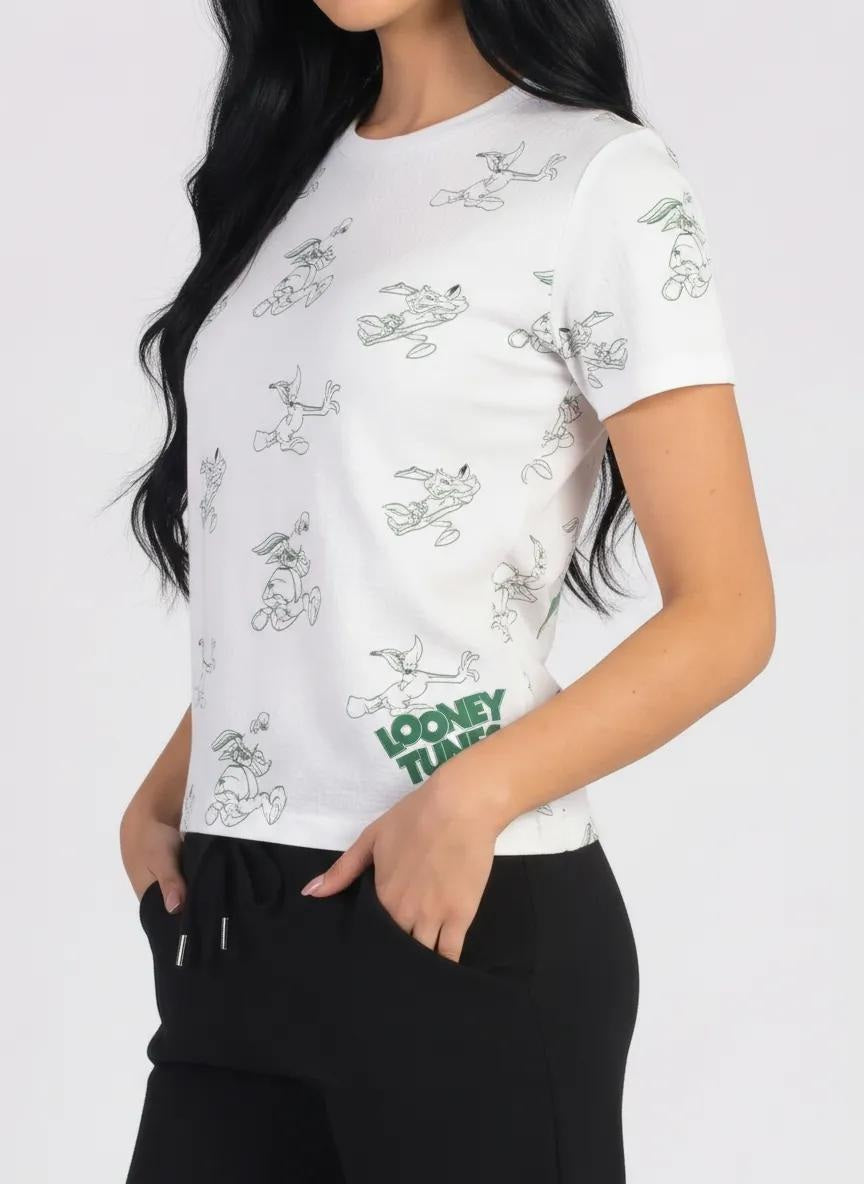 Women White Looney Tunes Printed T-shirt