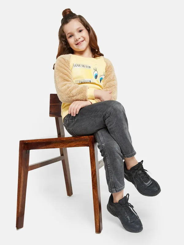 Mettle Girls Yellow Printed Sweatshirt