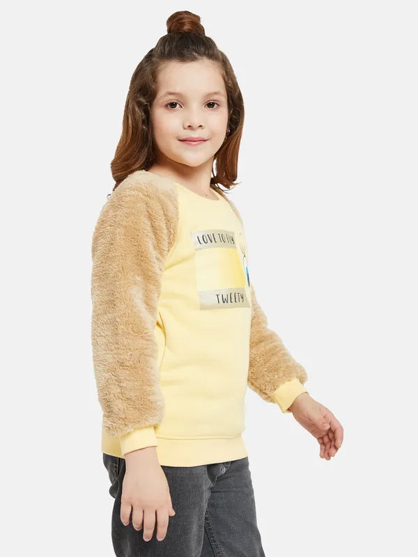 Mettle Girls Yellow Printed Sweatshirt