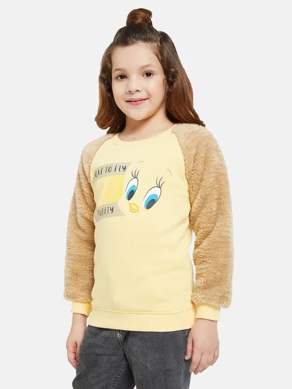 Mettle Girls Yellow Printed Sweatshirt