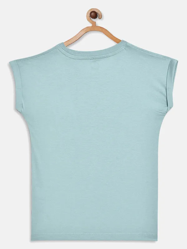 Light Teal Graphic Round Neck