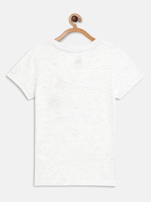 White Melange Graphic Round Neck