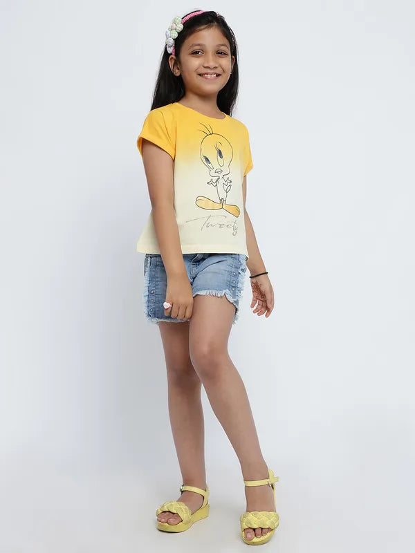 Mettle Girls Tweety Printed Cotton T-Shirt