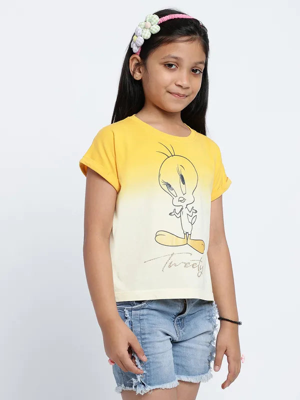 Mettle Girls Tweety Printed Cotton T-Shirt