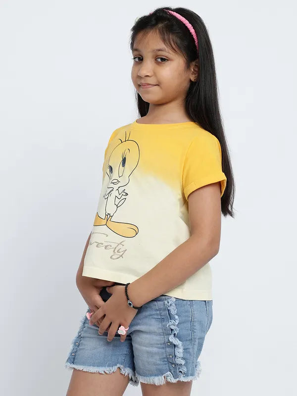 Mettle Girls Tweety Printed Cotton T-Shirt