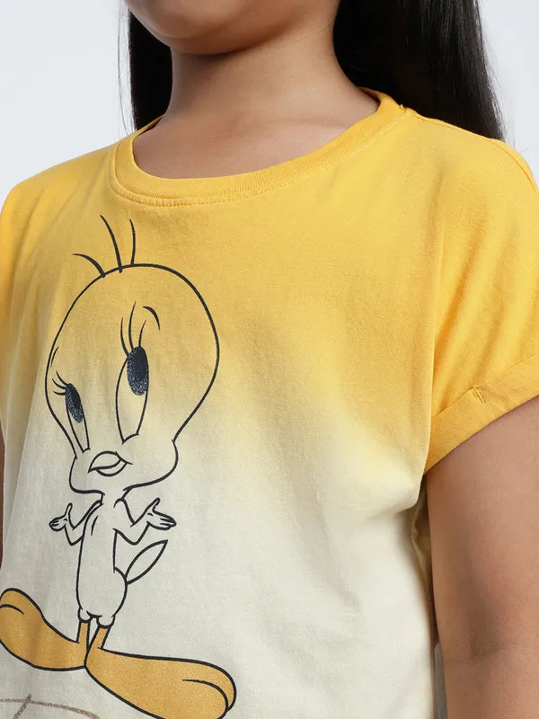 Mettle Girls Tweety Printed Cotton T-Shirt