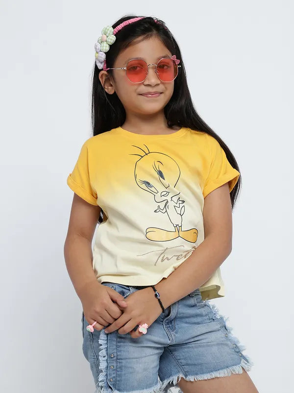 Mettle Girls Tweety Printed Cotton T-Shirt