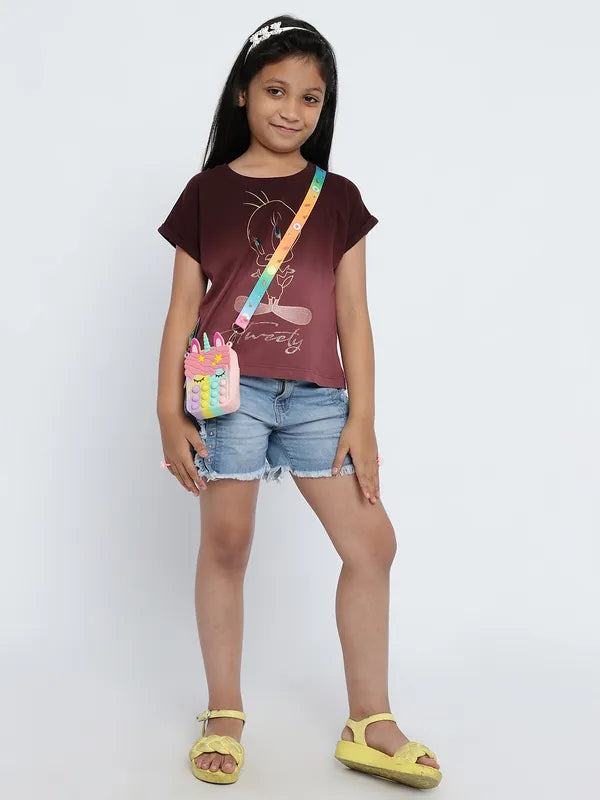 Mettle Girls Graphic Printed Extended Sleeves Cotton Casual T-Shirt