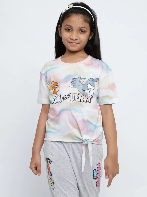 Mettle Girls Humour And Comic Tom  Jerry Printed Cotton T-Shirt