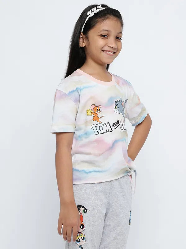 Mettle Girls Humour And Comic Tom  Jerry Printed Cotton T-Shirt