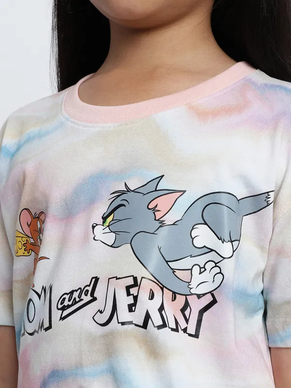 Mettle Girls Humour And Comic Tom  Jerry Printed Cotton T-Shirt