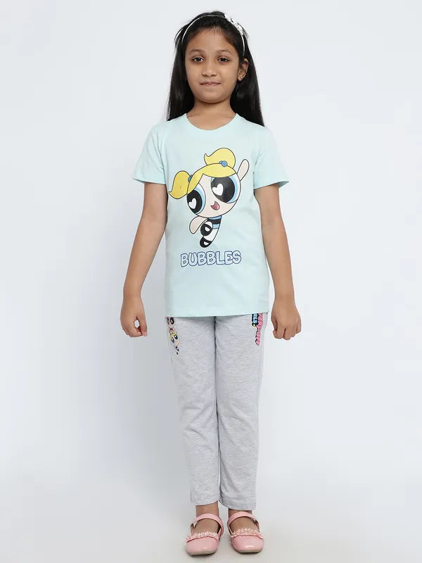 Mettle Girls Powerpuff Girl Printed Round Neck Cotton Regular Fit T-Shirt