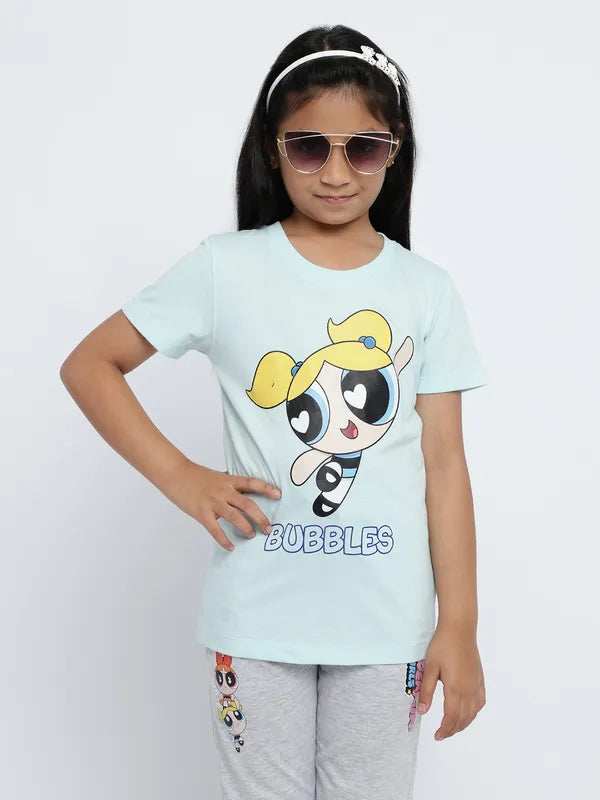 Mettle Girls Powerpuff Girl Printed Round Neck Cotton Regular Fit T-Shirt