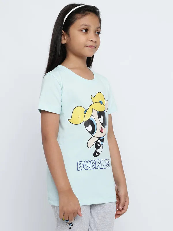 Mettle Girls Powerpuff Girl Printed Round Neck Cotton Regular Fit T-Shirt