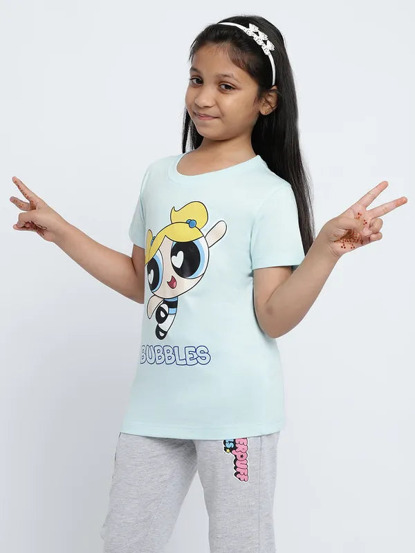 Mettle Girls Powerpuff Girl Printed Round Neck Cotton Regular Fit T-Shirt