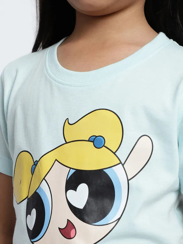 Mettle Girls Powerpuff Girl Printed Round Neck Cotton Regular Fit T-Shirt