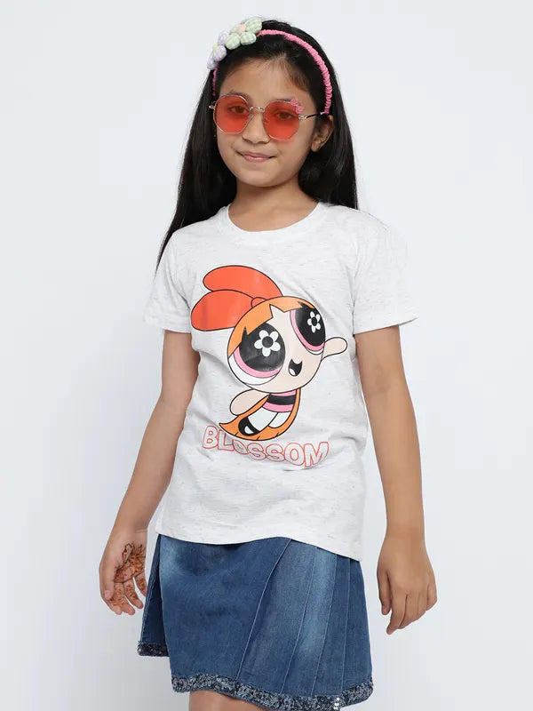 Mettle Girls Powerpuff Girls Printed Round Neck Pure Cotton T-Shirt