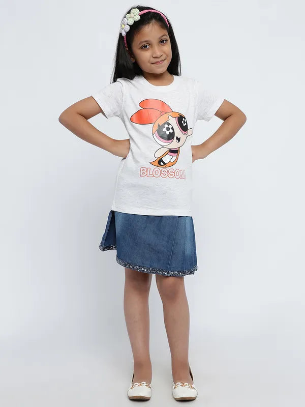 Mettle Girls Powerpuff Girls Printed Round Neck Pure Cotton T-Shirt