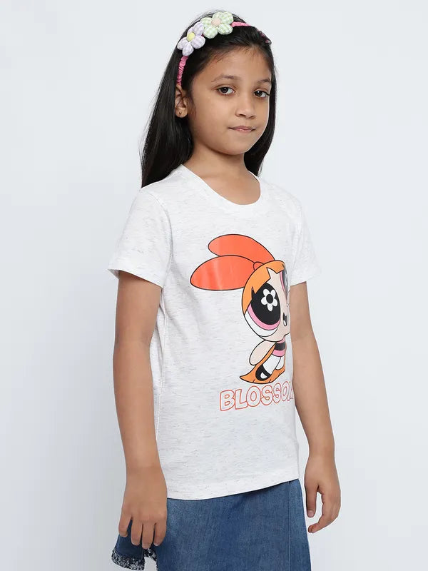 Mettle Girls Powerpuff Girls Printed Round Neck Pure Cotton T-Shirt