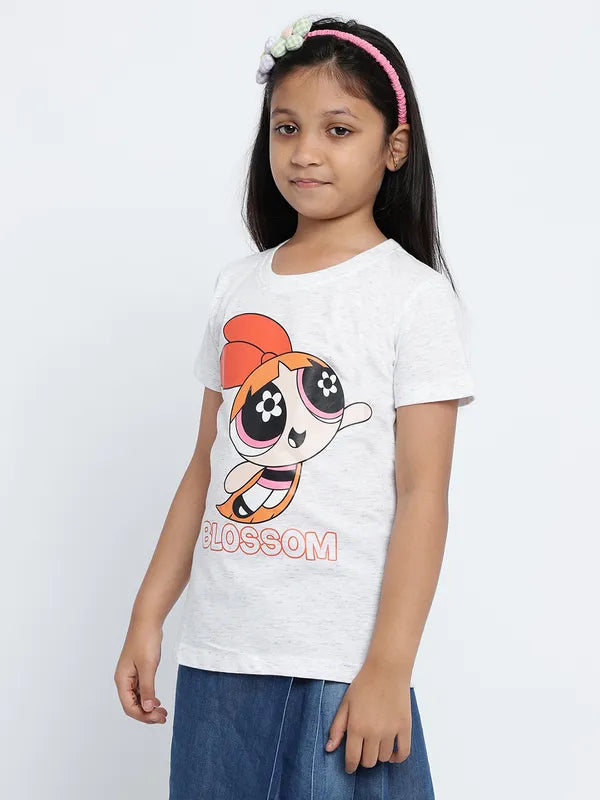 Mettle Girls Powerpuff Girls Printed Round Neck Pure Cotton T-Shirt